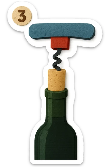 steel wine opening step 3: slowly pulling cork out, realistic dark green wine bottle color, no background sticker