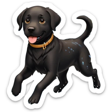 A black Labrador Retriever running through shallow water near a lake, splashing around happily. Natural lighting, motion shot, photorealistic style. sticker
