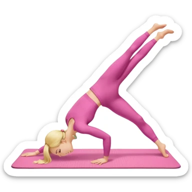 A fair-haired girl in a pink suit does a back bridge on a mat. two legs and a bridge to the other side.the feet are on the mat, the back is arched inward and the hands are stretched towards the legs sticker