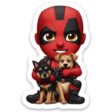 Deadpool holding German shepherd puppy sticker