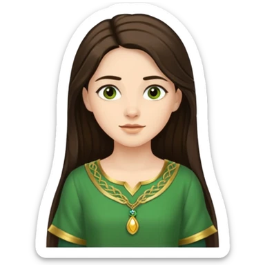 Juno from Olympus Gods with long dark brown hair, green tunic sticker