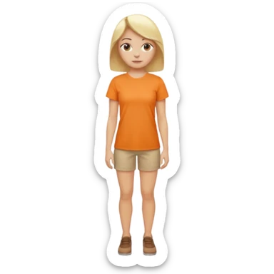 woman with blond hair, entire body visible standing, wearing a very light orange shirt sticker