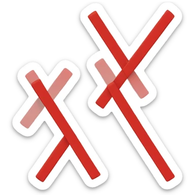 3 horizontal bars with diagonally crossed beams on top, red sticker