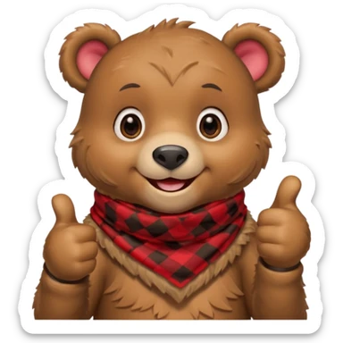 a cute bear smiling and giving thumbs up, wearing red Checkered Triangle scarf sticker