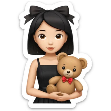 asian black short shoulder length hair tanned woman, black dress girly things sticker