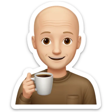 young men with coffee no hair, a little beard and no wrinkles sticker