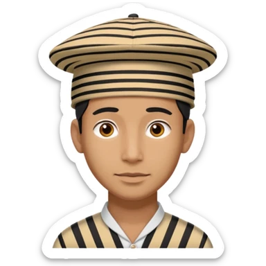 man wearing a Nepali Dhaka topi with stripes and design on it sticker