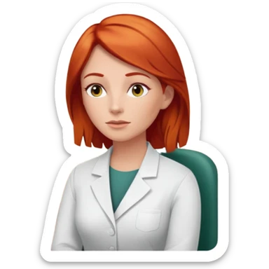 “Red-haired therapist in a calm, modern therapy room, attentively listening to a client, warm lighting, realistic style.” sticker