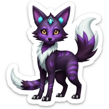 Kawaii dark black purplish blackish edgy fantasy ethereal feline-vernid-sergal-monster-furret-Lycanroc-umbreon-fursona animal creature full body with intricate markings  sticker