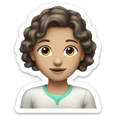 light blue green eyed girl with dark brown wavy hair fair skin tone sticker