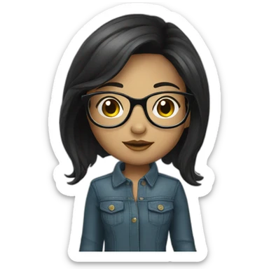 cute chic girl black long hair and round glasses sticker