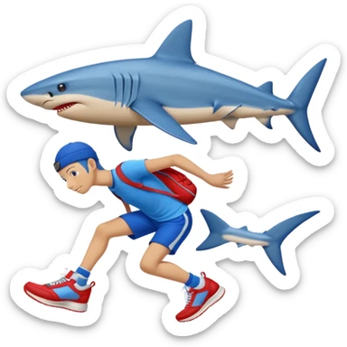 A blue shark with blue human legs and red sneakers sticker