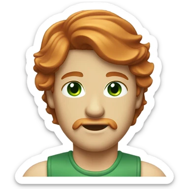 Red head with mullet and mustache and green eyes sticker