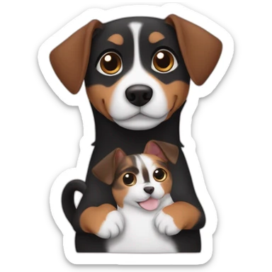 Black mackerel cat hugging brown Jack Russell dog sticker