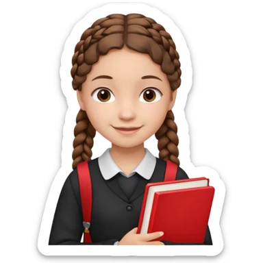 brown braid hair girl kid, student, black gile, red book sticker