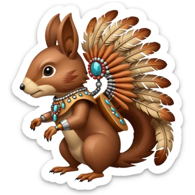 Full Robotic squirrel wearing native American regalia with feathers and beads sticker
