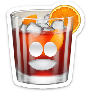 negroni in a rocks glass with an orange peel sticker
