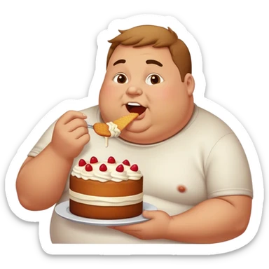 Fat man eating cake sticker