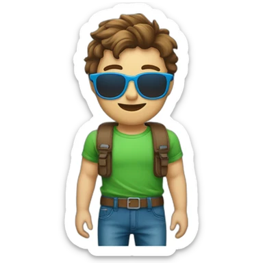 jongen bruin haar en zwarte zonnenbril en groene blousse en blauwe broek sticker