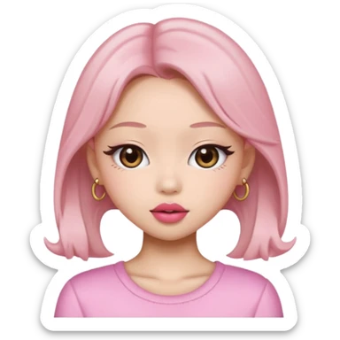 “Cartoon emoji of Jennie from BLACKPINK, heart-shaped face, almond upturned eyes, defined jawline, soft blush, chic expression sticker