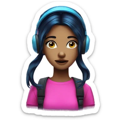 Girl, dark hair, neon pink blue, music, surprised , emoji, cartoon, futuristic  sticker
