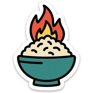 burning rice on fire, color outline icon style sticker