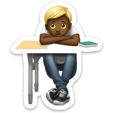 student lies down on a school desk with legs sticker