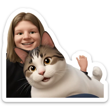 boy smiling with cat indoors sticker
