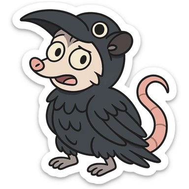 cute cartoon possum dressed up like a crow sticker