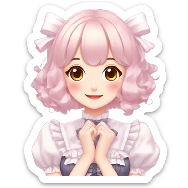 Gorgeous anime style lady blushing face maid outfit Lolita idol model colorful shiny sparkle kawaii pastelcore cottagecore pearly petite simplistic aesthetic trending style sticker