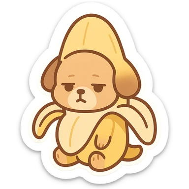 A cute puppy dressed as a banana with a dull expression sticker
