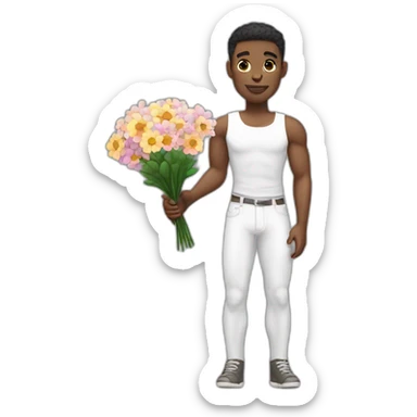 White skinned muscular Gay man giving flowers sticker