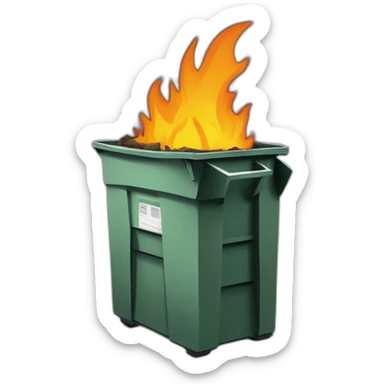 Dumpster fire with computer servers sticker