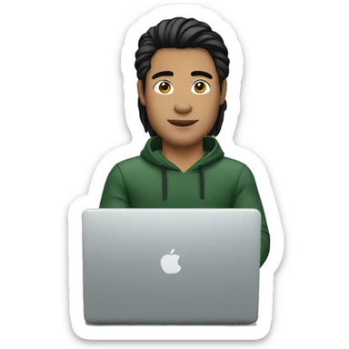men bitmoji front of laptop with black hair  sticker