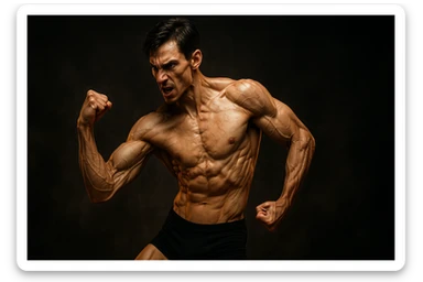 bodybuilding è lo sport simbolico della vemenza, forza, potenza, estetica, iperrealistico cinematografico 4k, l'uomo non farlo troppo tozzo, ma muscolo e slim sticker