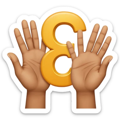 Two open separate hands. The one on the left has the number 6 on top of it floating and the other one has 7 on top of it floating sticker