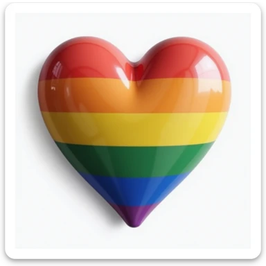 a realistic heart-shaped object in rainbow pride colors, photorealistic style sticker
