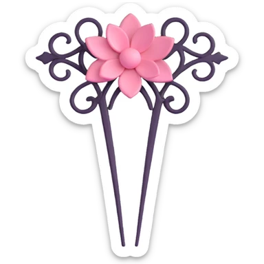 realistic 3D gothic hairpin with pink detail, minimal and elegant sticker