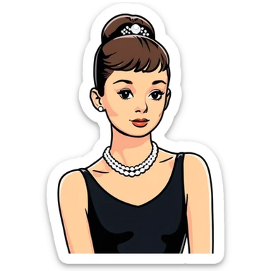 Audrey Hepburn glamorous portrait with iconic black dress and pearl necklace sticker