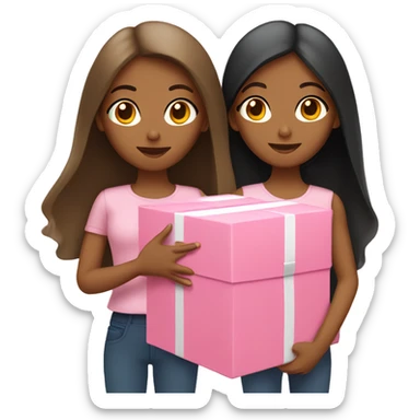 Two tan girls holding a pink long box  sticker