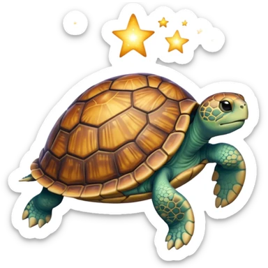 Quasar Turtle emoji – full body, large turtle with a smooth glowing shell shaped like a cosmic quasar, simple light effect in the center of the shell, stars in the shell, no patterns, no aura, slight side angle, no background
 sticker
