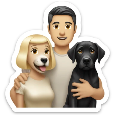 Blonde man with black haired asian women and silver lab puppy sticker