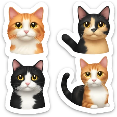 Calico cat and black cat and orange cat sticker