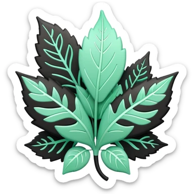 Environnement (Environment), 3D techy icon with black and mint green (#B5F4D3) color scheme, eco-friendly technology with leaf and circuit patterns sticker