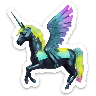 .Zombie_ Vaporwave black holographic oilslick zombie unicorn yellow caution tape graffiti Pegasus sticker