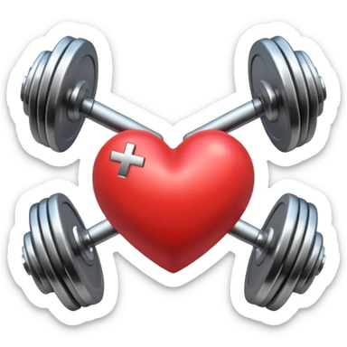 heart with crossed dumbbells, fitness theme, shiny appearance, iOS 18 style sticker