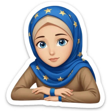 Turkish beautiful finish Konya girl blue eyes with starry night hijab and watching the sky on the ground  sticker