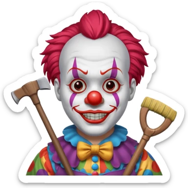 a clown with a broom and an axe sticker