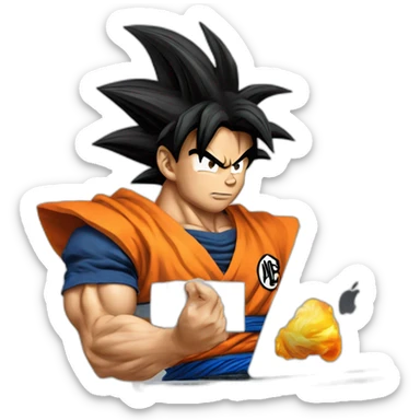 Goku super saiyan with a mac book  sticker