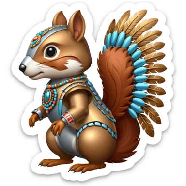 Full Robotic squirrel wearing native American regalia with feathers and beads sticker